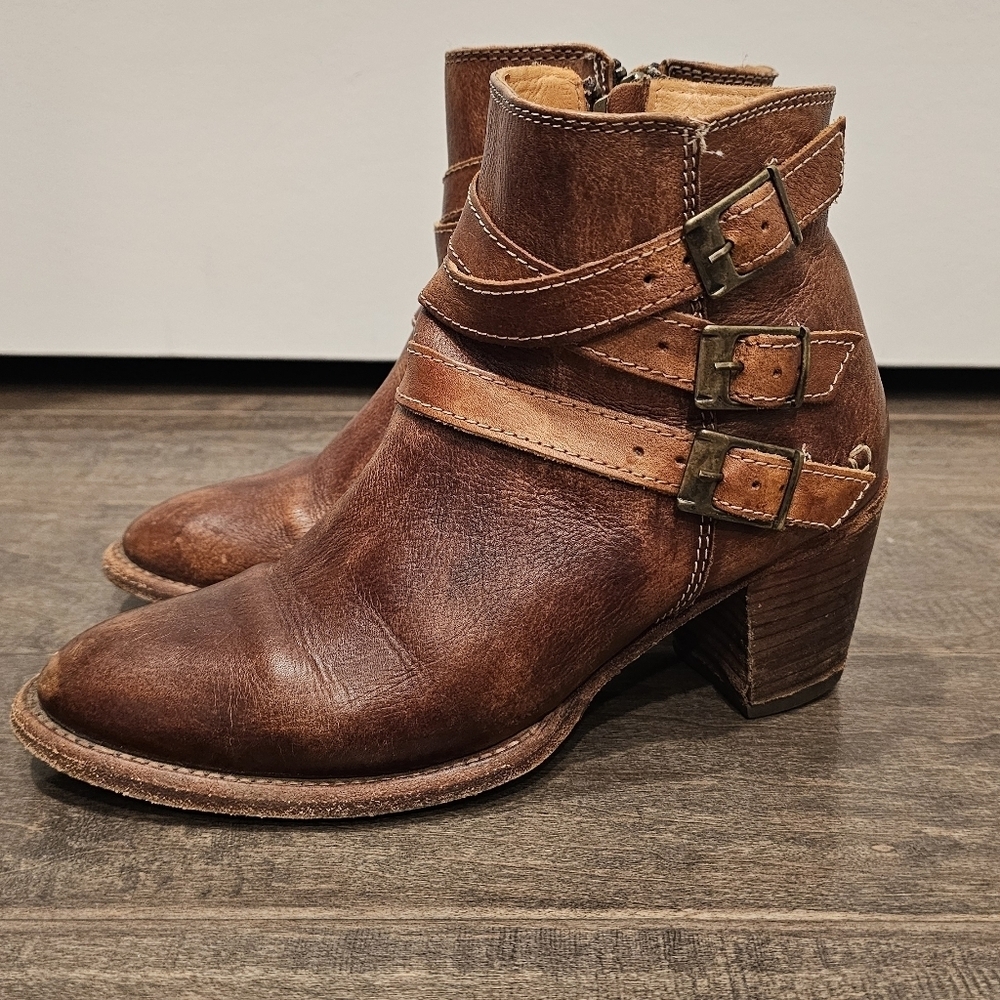 Bed Stu Begin Women's Cognac Dip Dye Leather Buckle Cobbler Ankle Boots Sz 7 - Picture 4 of 11